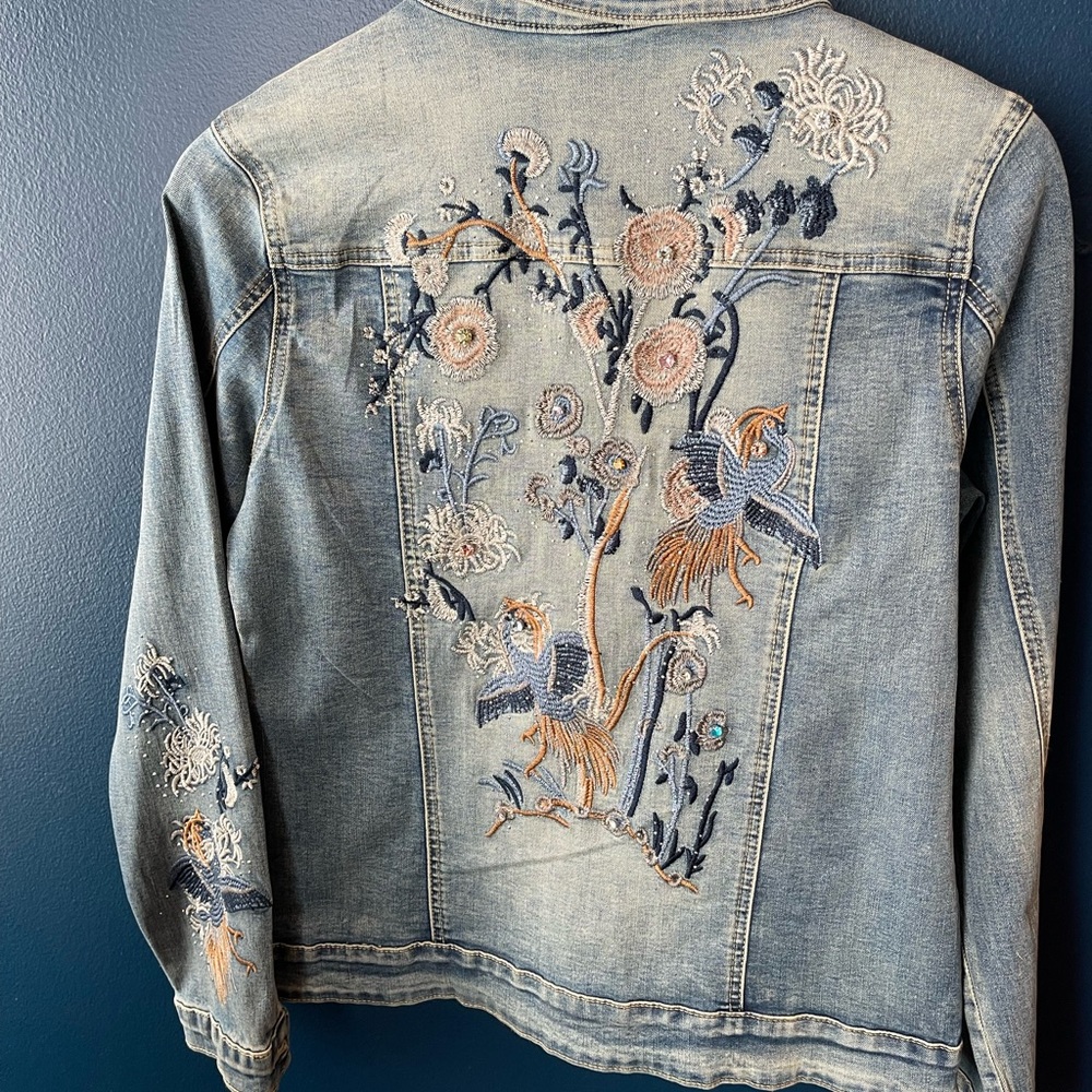 COPY - NWT Tempo Paris embroidered, beaded and sequin denim stretch jacket size…